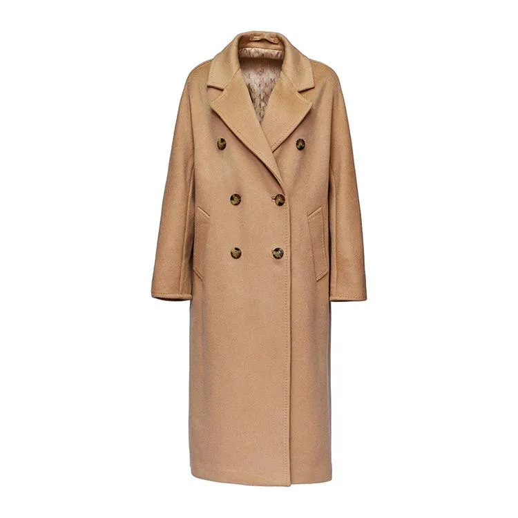 100% Wool Elegant Double Breasted Belted Warm Wool Coat