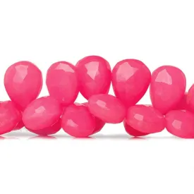 10x7-12x8mm Hot Pink Chalcedony Faceted Pear 8 inch 60 Beads