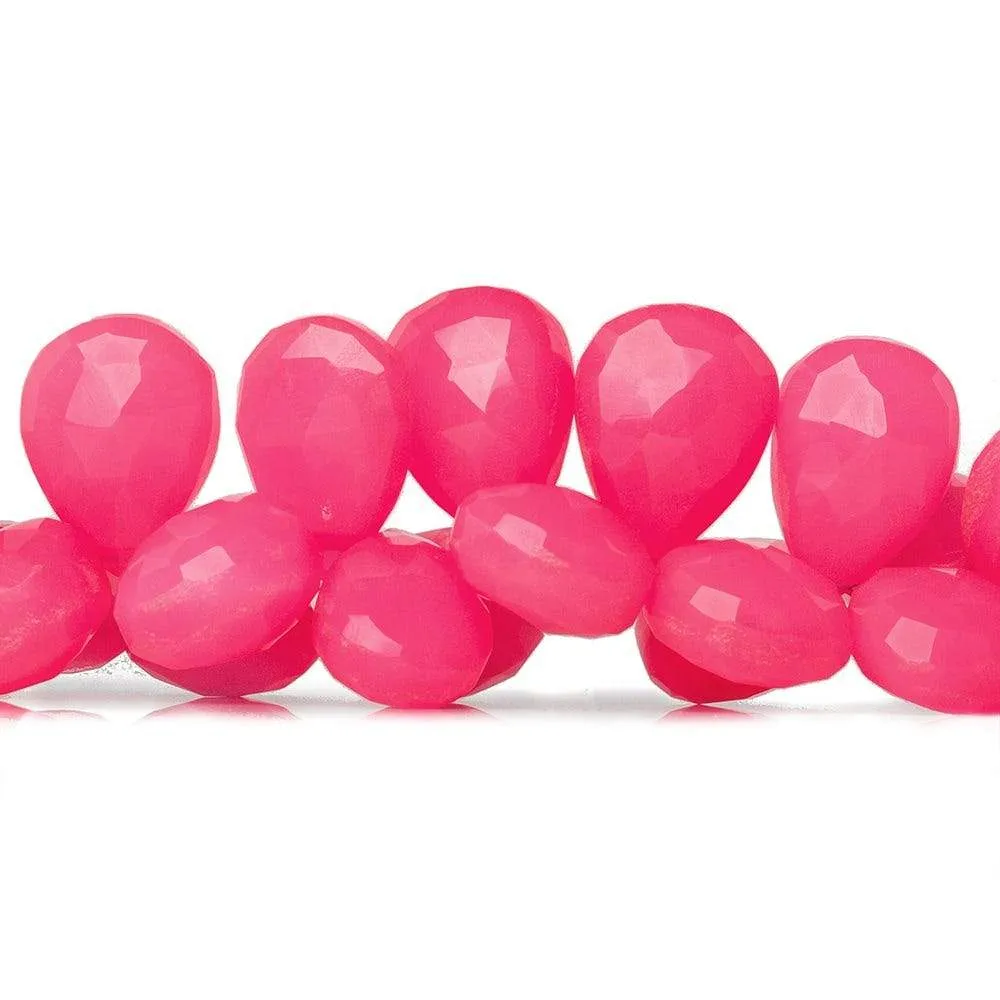 10x7-12x8mm Hot Pink Chalcedony Faceted Pear 8 inch 60 Beads