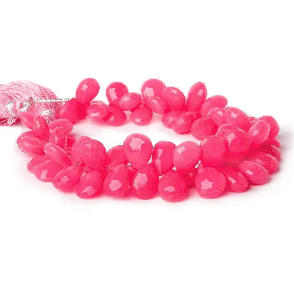 10x7-12x8mm Hot Pink Chalcedony Faceted Pear 8 inch 60 Beads