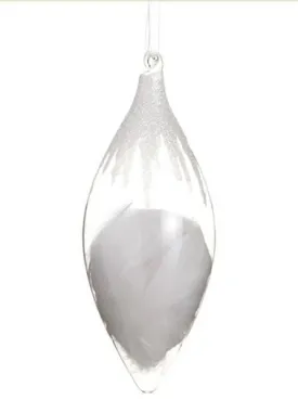 11" Simply Elegant Glass Finial Ornament with Glitter and Faux White Feathers