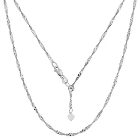 14k White Gold Adjustable Singapore Link Chain Necklace, 1.15mm, 22"