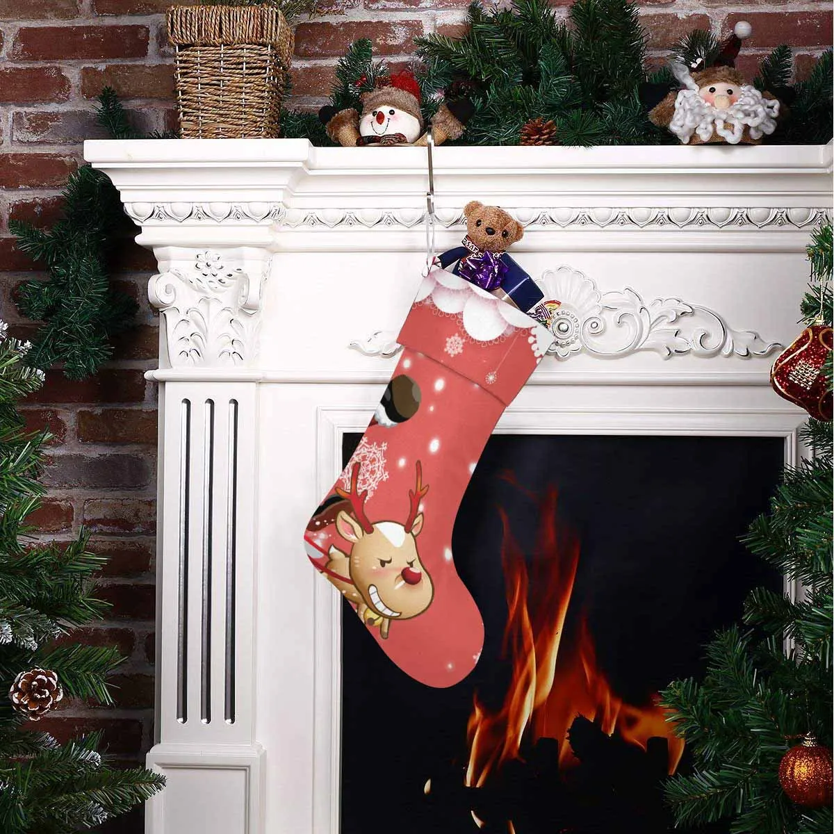 17.52in(L) Super Size-Custom Face Cute Elk Christmas Stocking