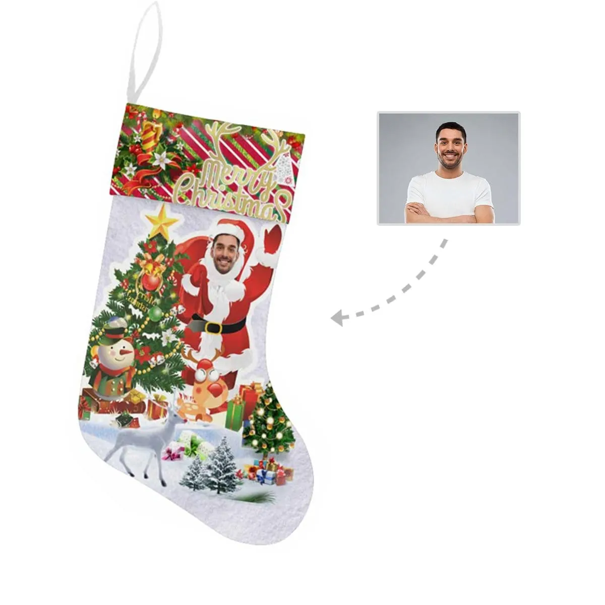 17.52in(L) Super Size-Custom Face Hello Christmas Stocking