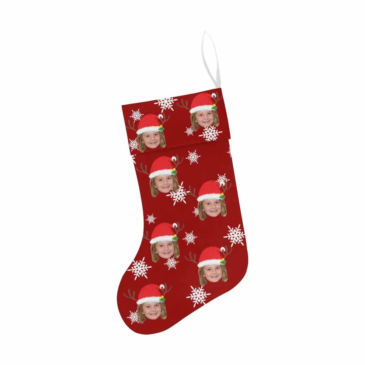 17.52in(L) Super Size-Custom Face Snow Red Christmas Stocking