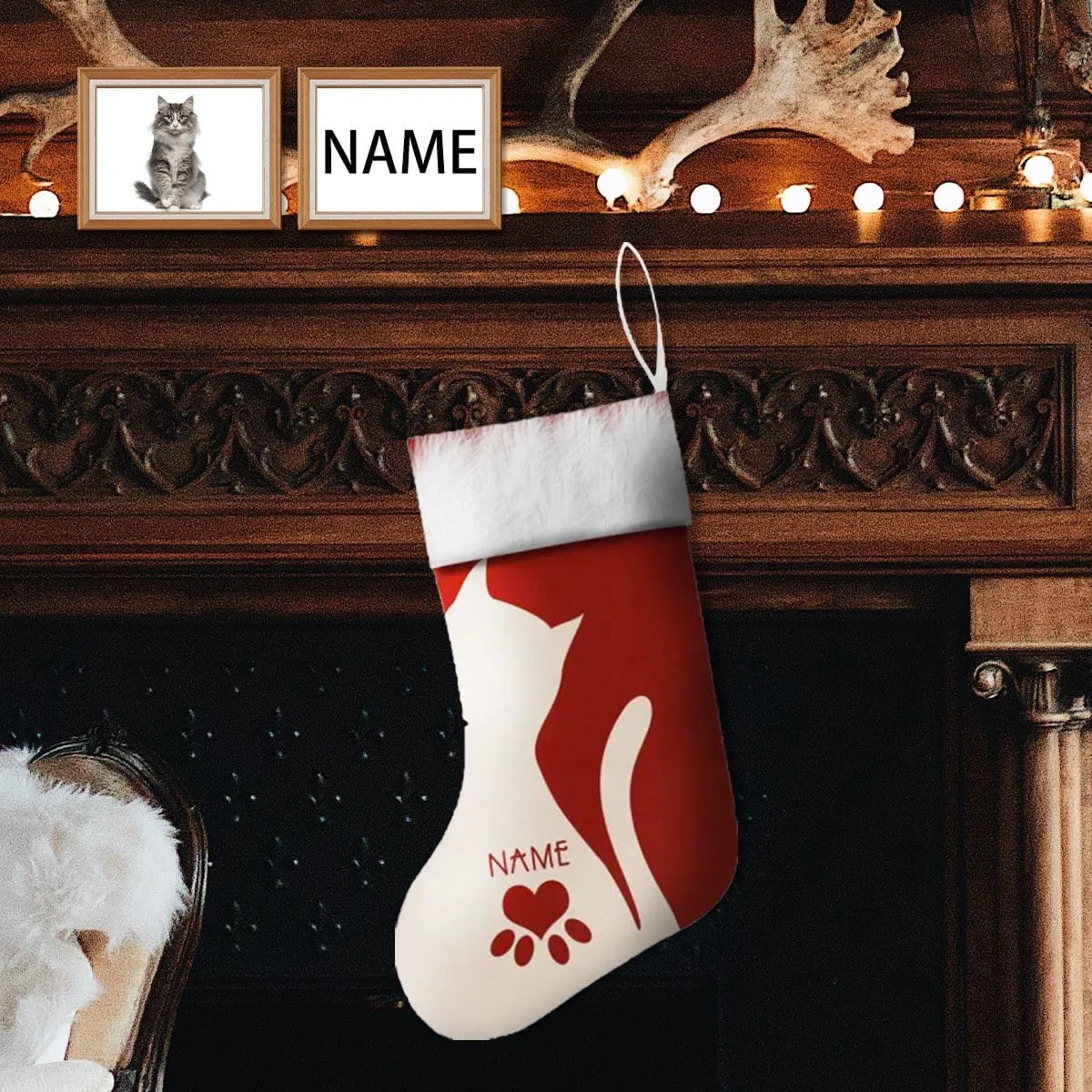 17.52in(L) Super Size-Custom Face&Name Cat Christmas Stocking