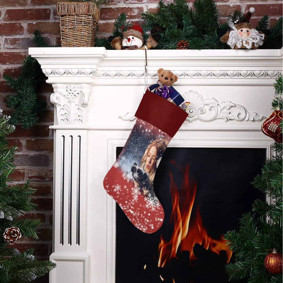 17.52in(L) Super Size-Custom Photo Christmas Snowflake Christmas Stocking