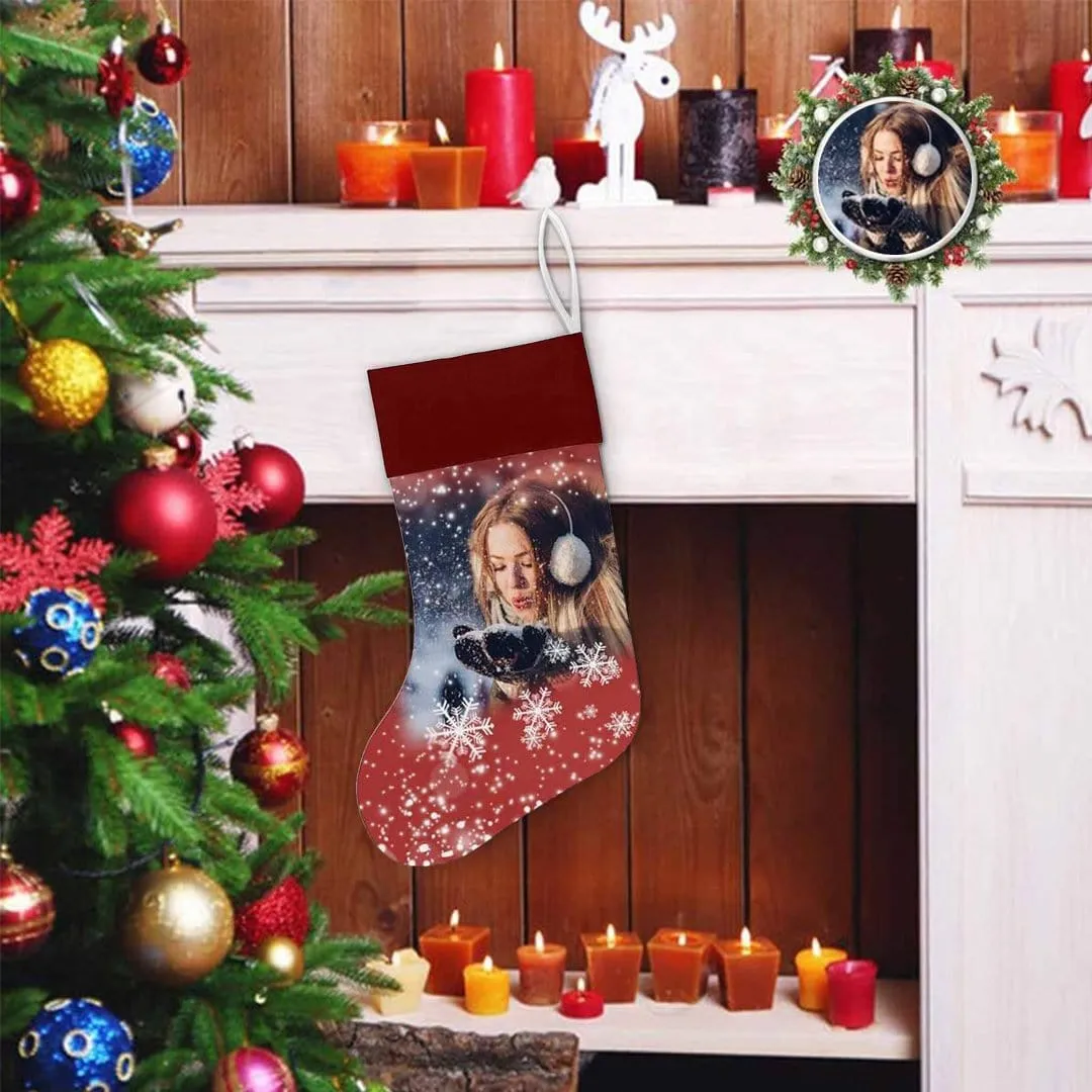 17.52in(L) Super Size-Custom Photo Christmas Snowflake Christmas Stocking