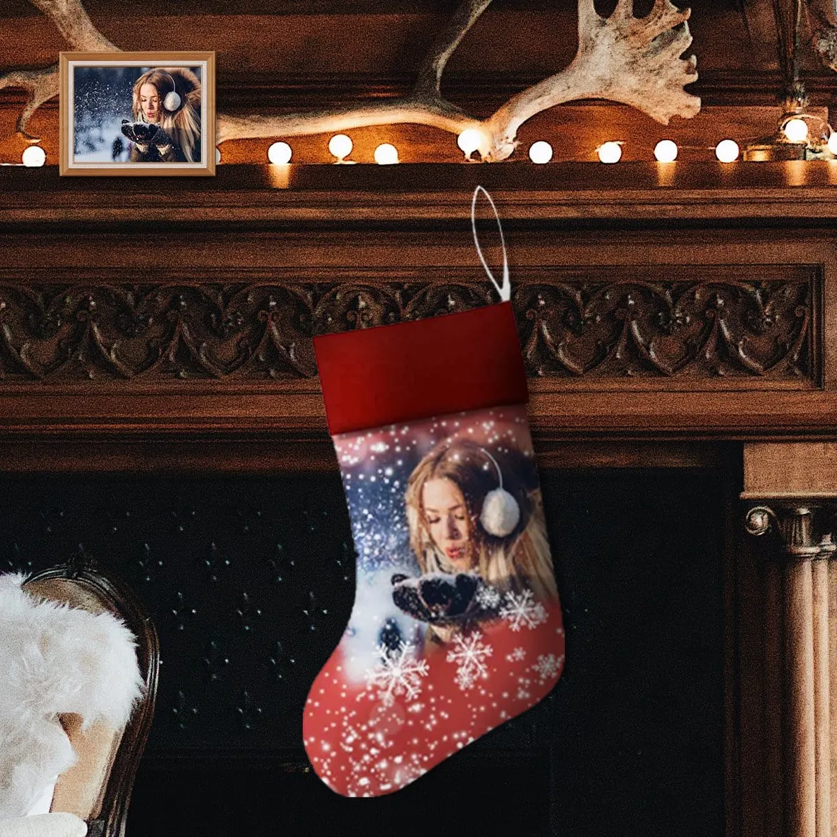 17.52in(L) Super Size-Custom Photo Christmas Snowflake Christmas Stocking