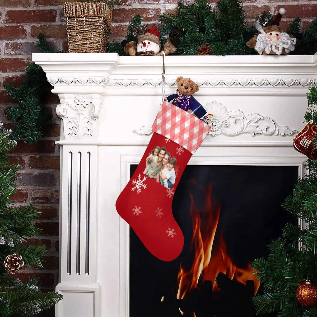 17.52in(L) Super Size-Custom Photo Snow Red Christmas Stocking