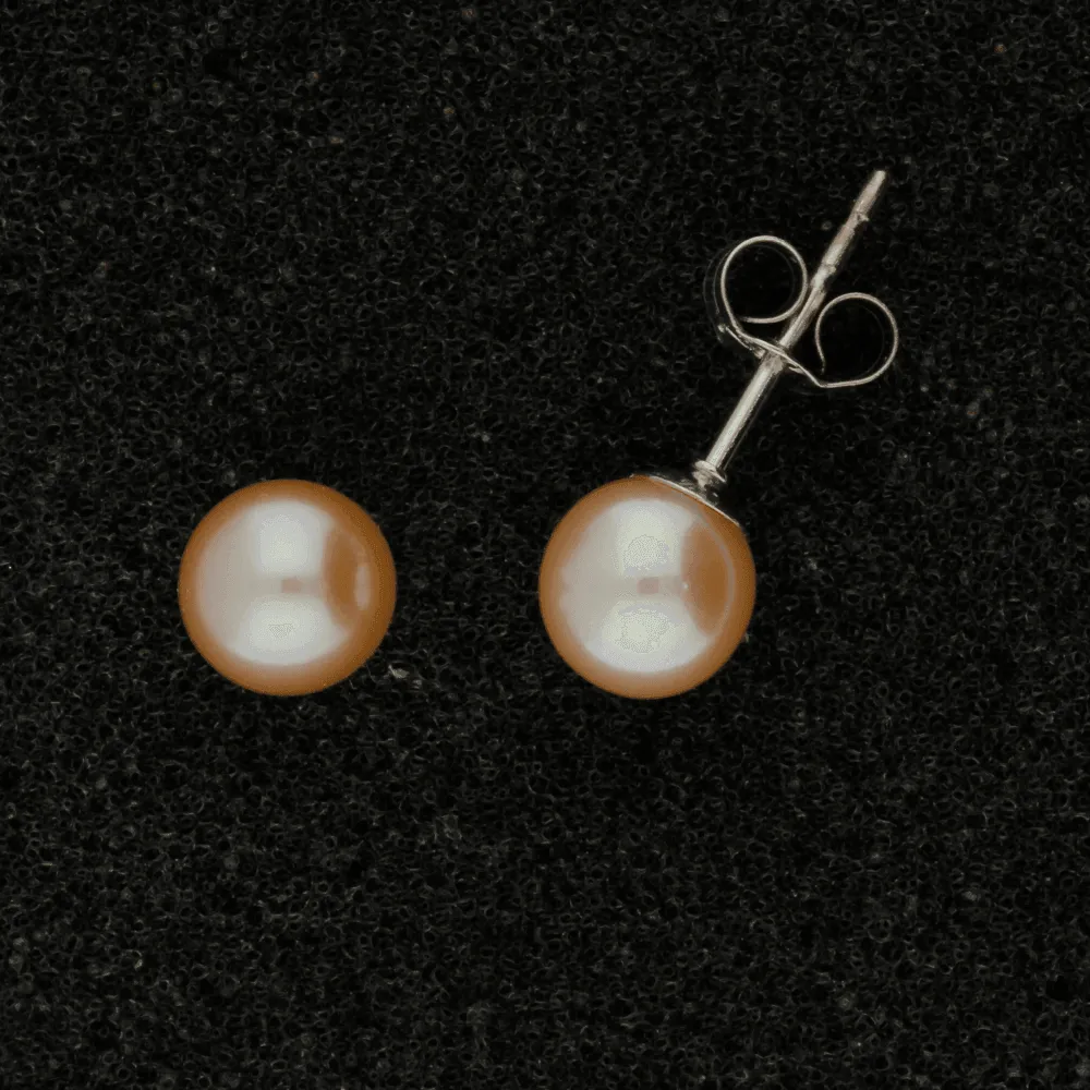 18ct White Gold 6.5-7mm Pink Fresh Water Pearl Earrings