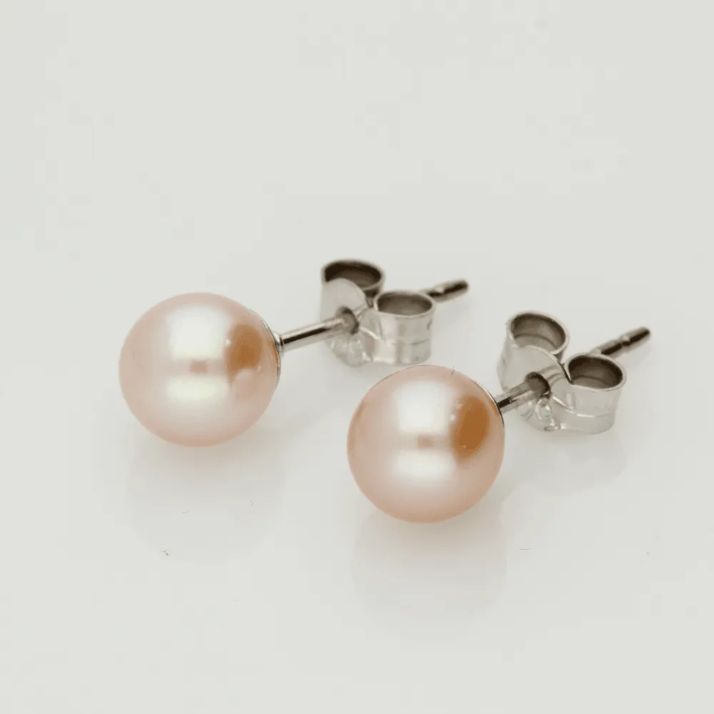 18ct White Gold 6.5-7mm Pink Fresh Water Pearl Earrings