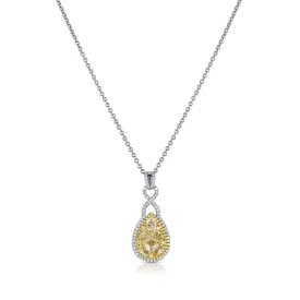 18k Gold Yellow and White Diamond Teardrop Cluster Pendant Necklace