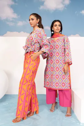 2 Pc Printed Silver Lawn Shirt With Lawn Dupatta