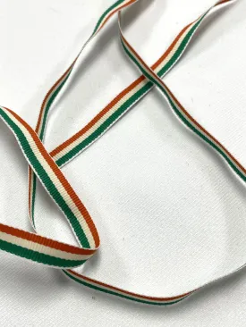 2  YD Polyester Grosgrain Yarn-Dyed Striped Ribbon - Orange, Off White and Green