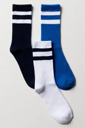 3 Pack Socks Black, White & Blue