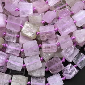 AA Natural Lilac Pink Green Kunzite Square Cushion Beads Hand Cut Flat Slice Gemstone 15.5" Strand