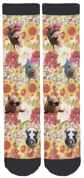 Abby The Pink Piggy Spring Crew Socks Floral