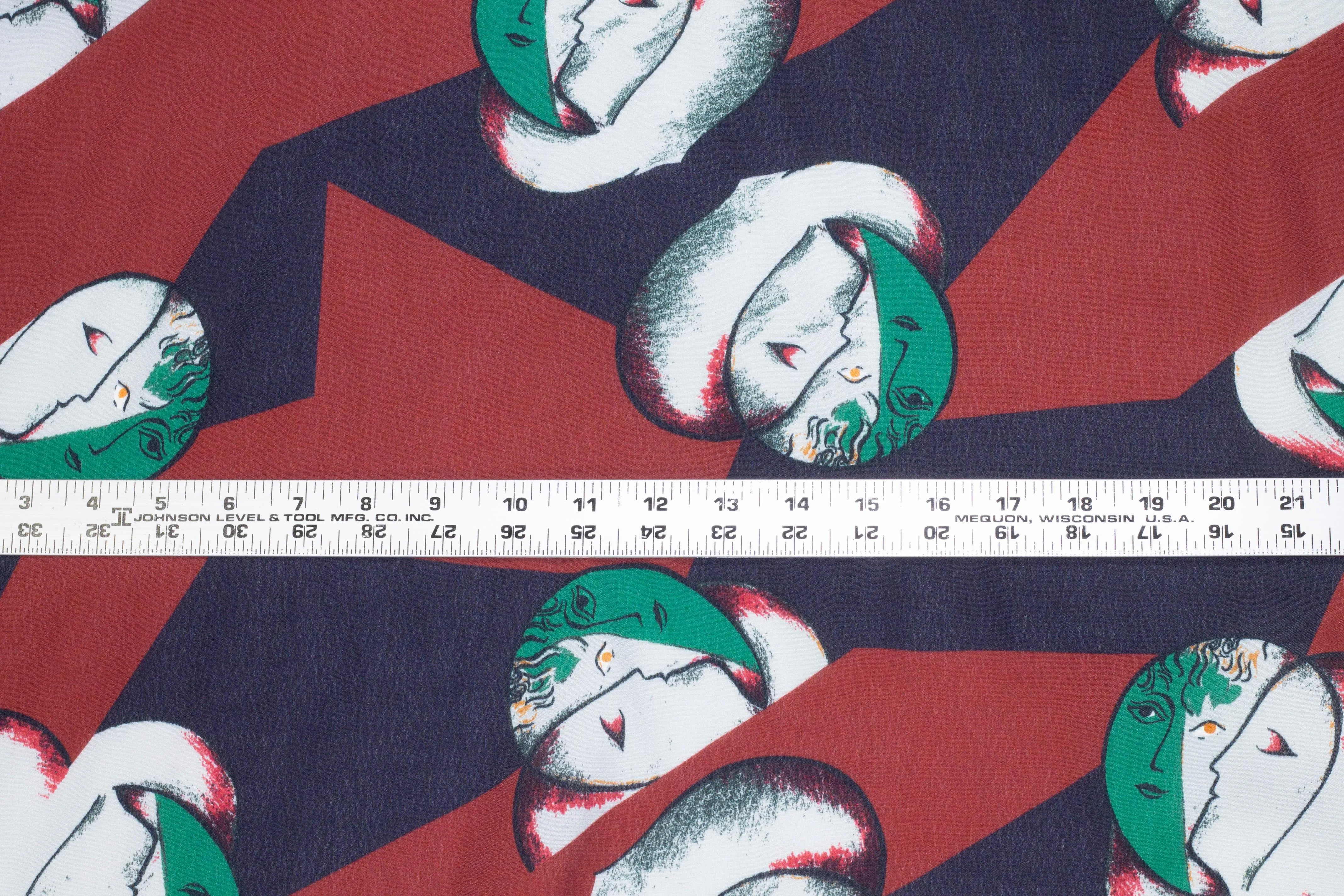 Abstract Face Italian Viscose Crepe - Red and Navy