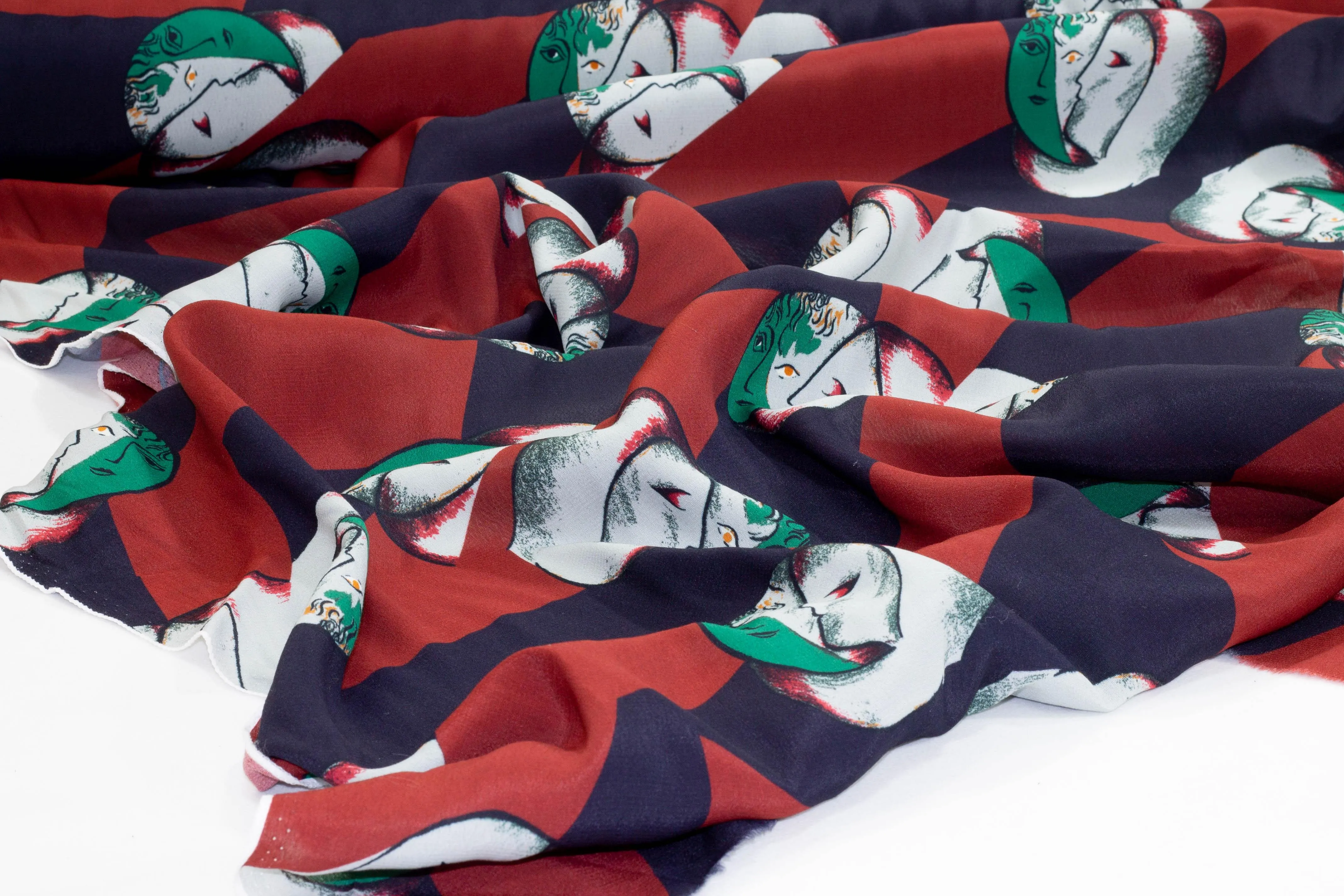 Abstract Face Italian Viscose Crepe - Red and Navy