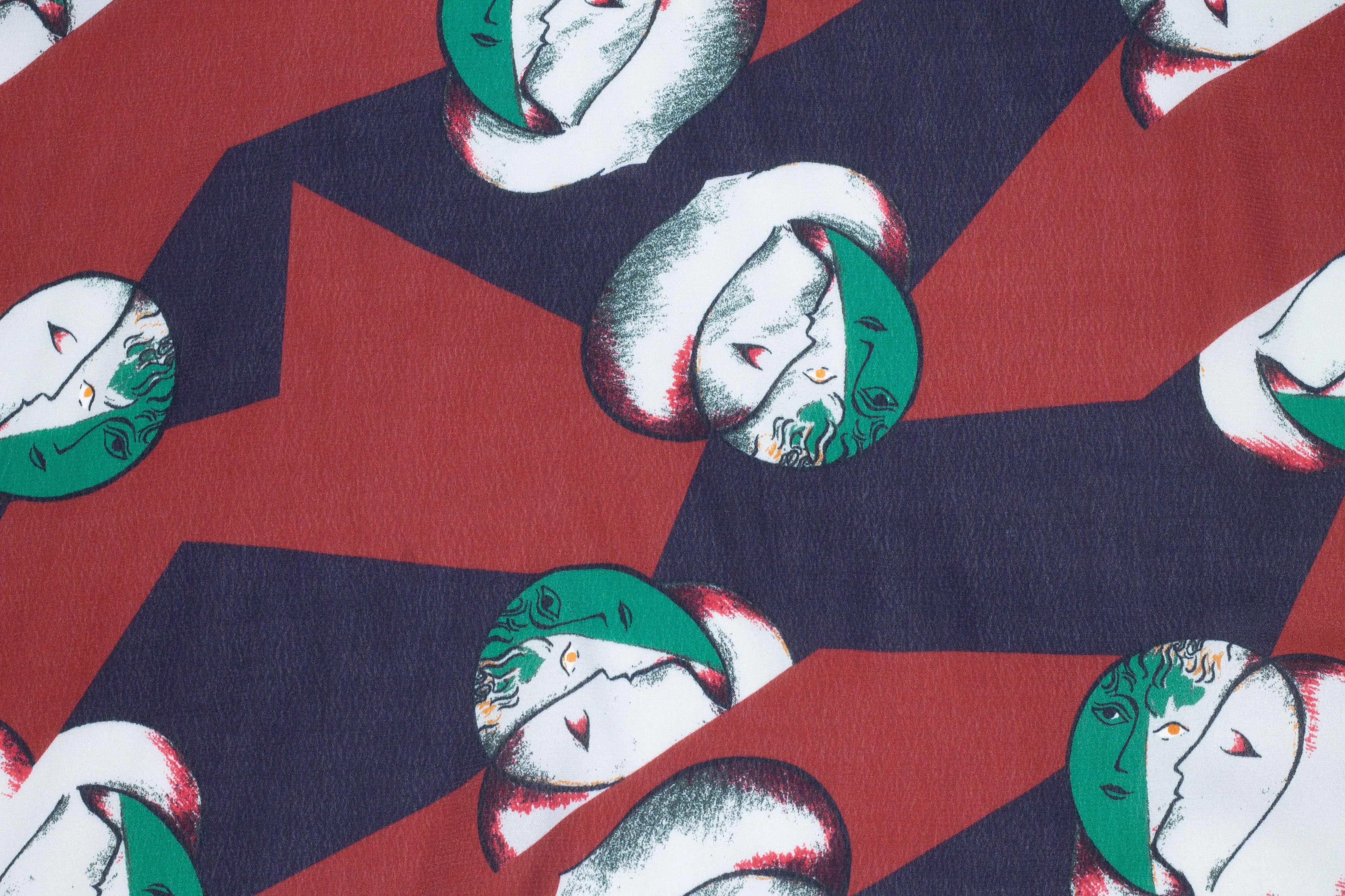 Abstract Face Italian Viscose Crepe - Red and Navy