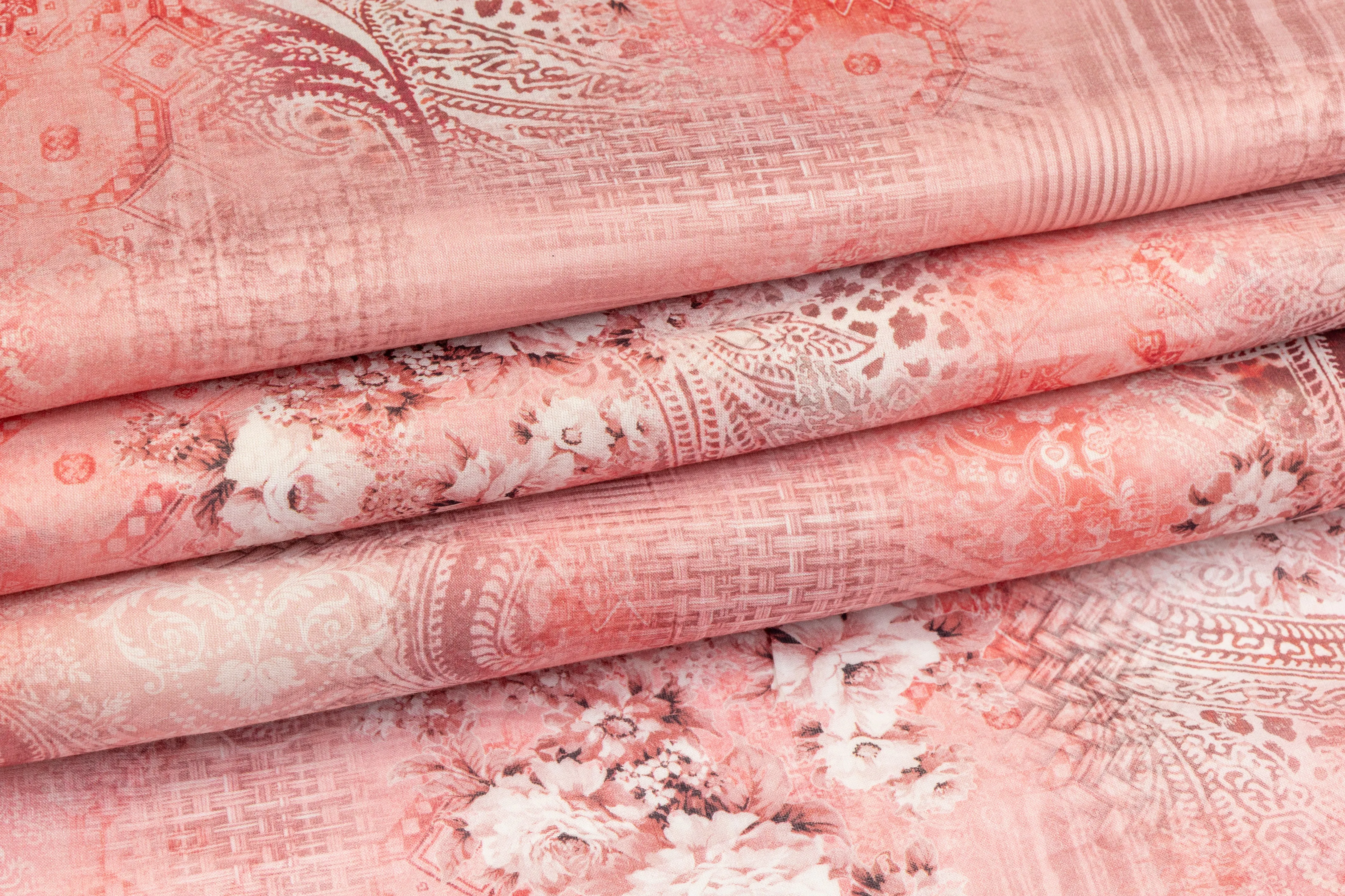 Abstract Floral Cotton Voile - Pink