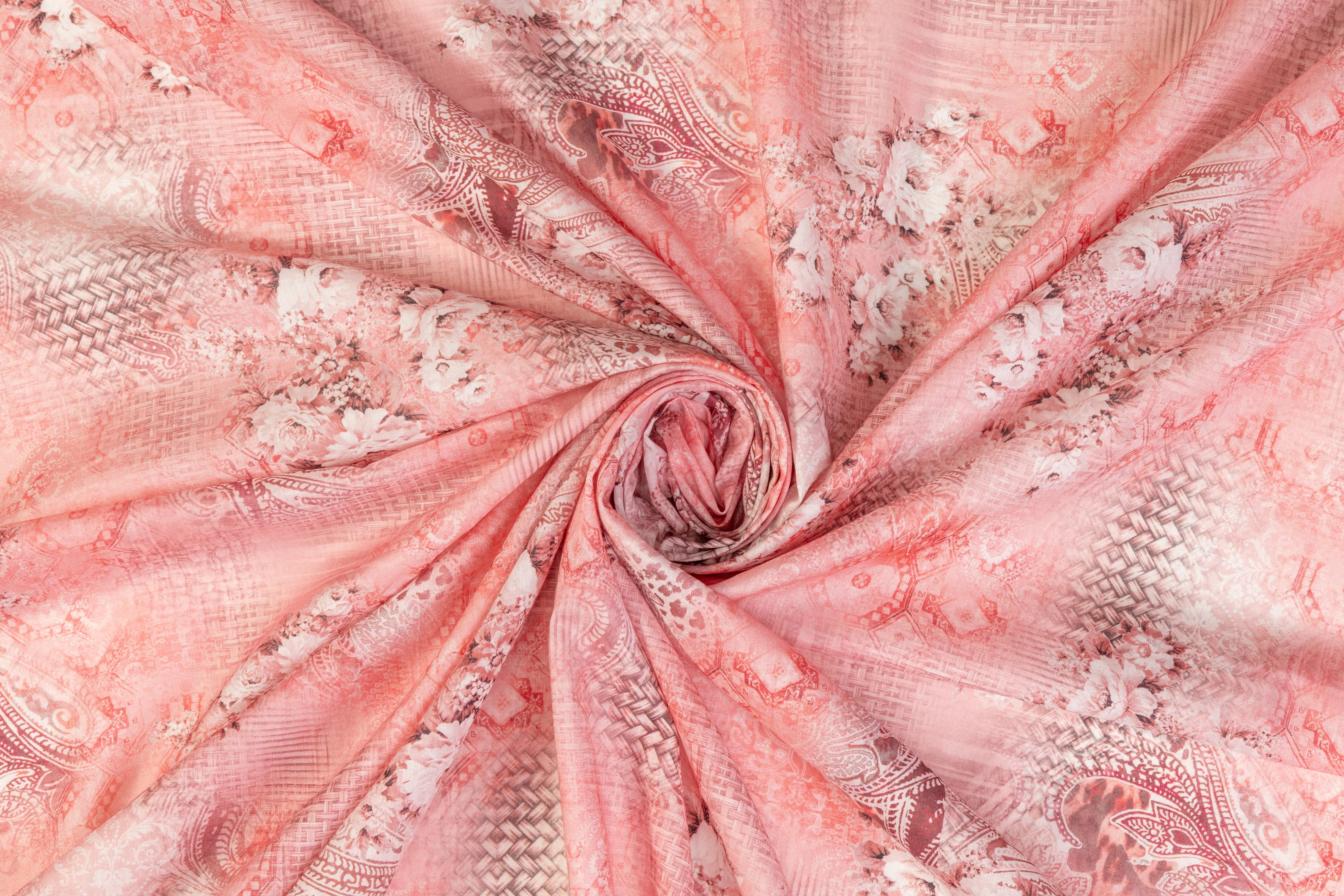 Abstract Floral Cotton Voile - Pink