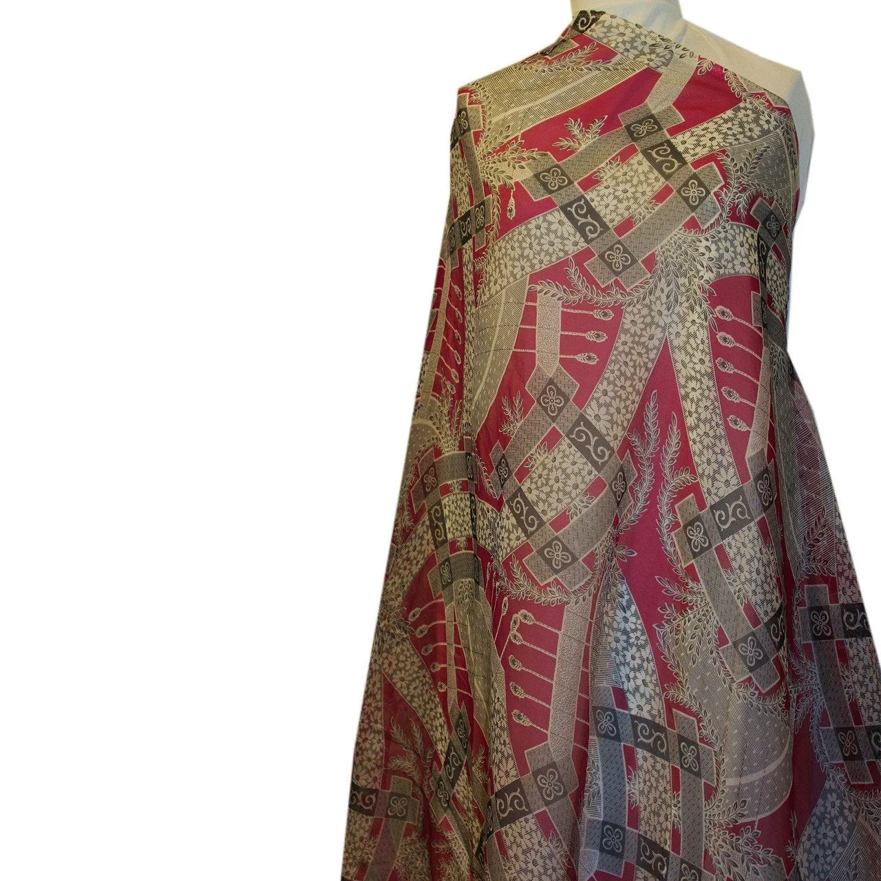 Abstract Printed Silk Organza - Red/Grey/White