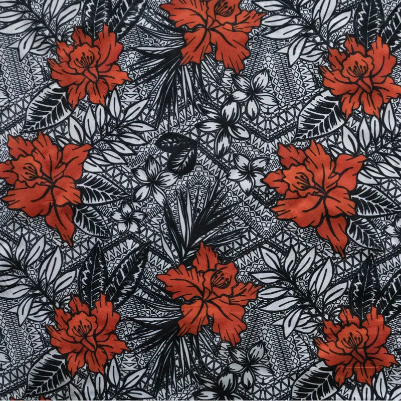 All Over Tropical Flowers & Leaves Fabric | Polyester