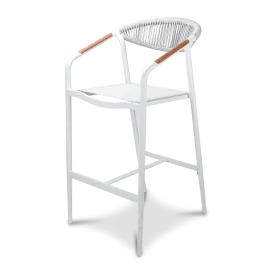 Amalfi Bar Stool in Arctic White Aluminium Frame, Olefin Rope with Polywood Teak Accent and Stone Grey Textilene