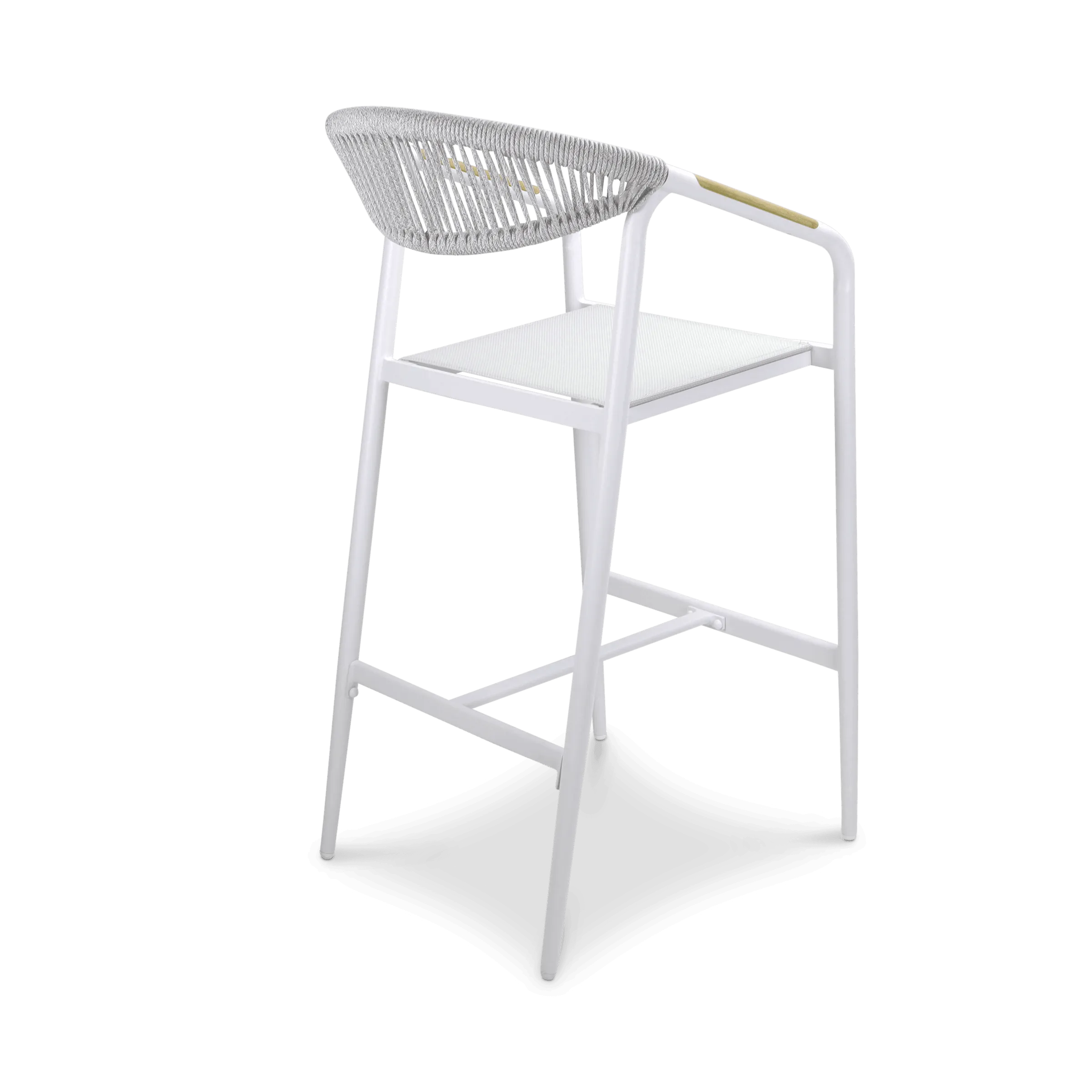 Amalfi Bar Stool in Arctic White Aluminium Frame, Olefin Rope with Polywood Teak Accent and Stone Grey Textilene