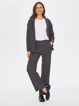 Anthracite Self Textured Knitted Jacket with Stripe Detail 69177