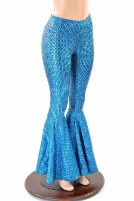 Aquamarine Fish Scale High Waist Mermaid Bell Bottom Flares