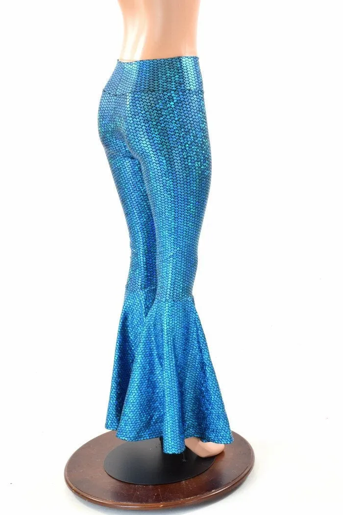 Aquamarine Fish Scale High Waist Mermaid Bell Bottom Flares