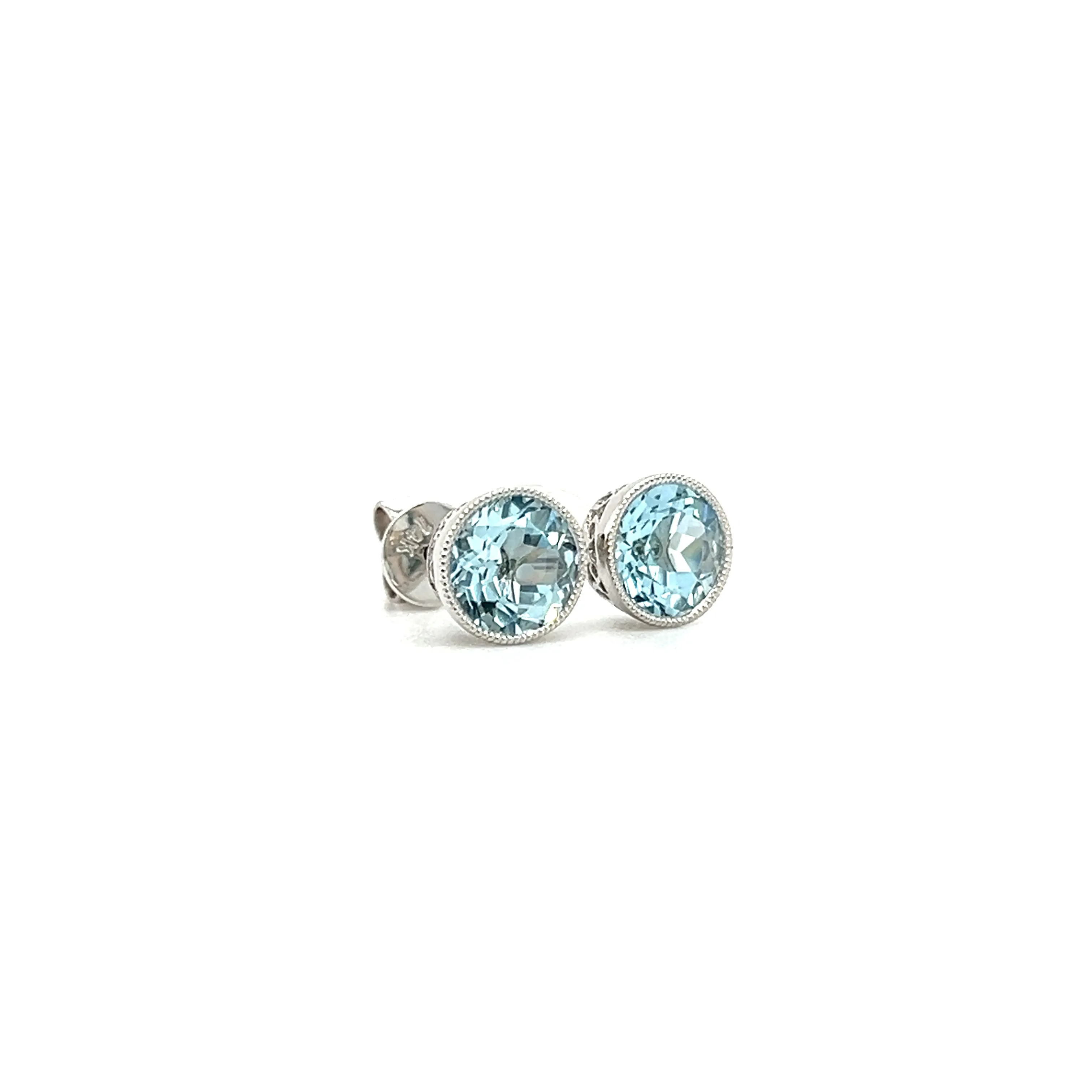 Aquamarine Stud Earrings with Filigree and Milgrain Details in 14K White Gold