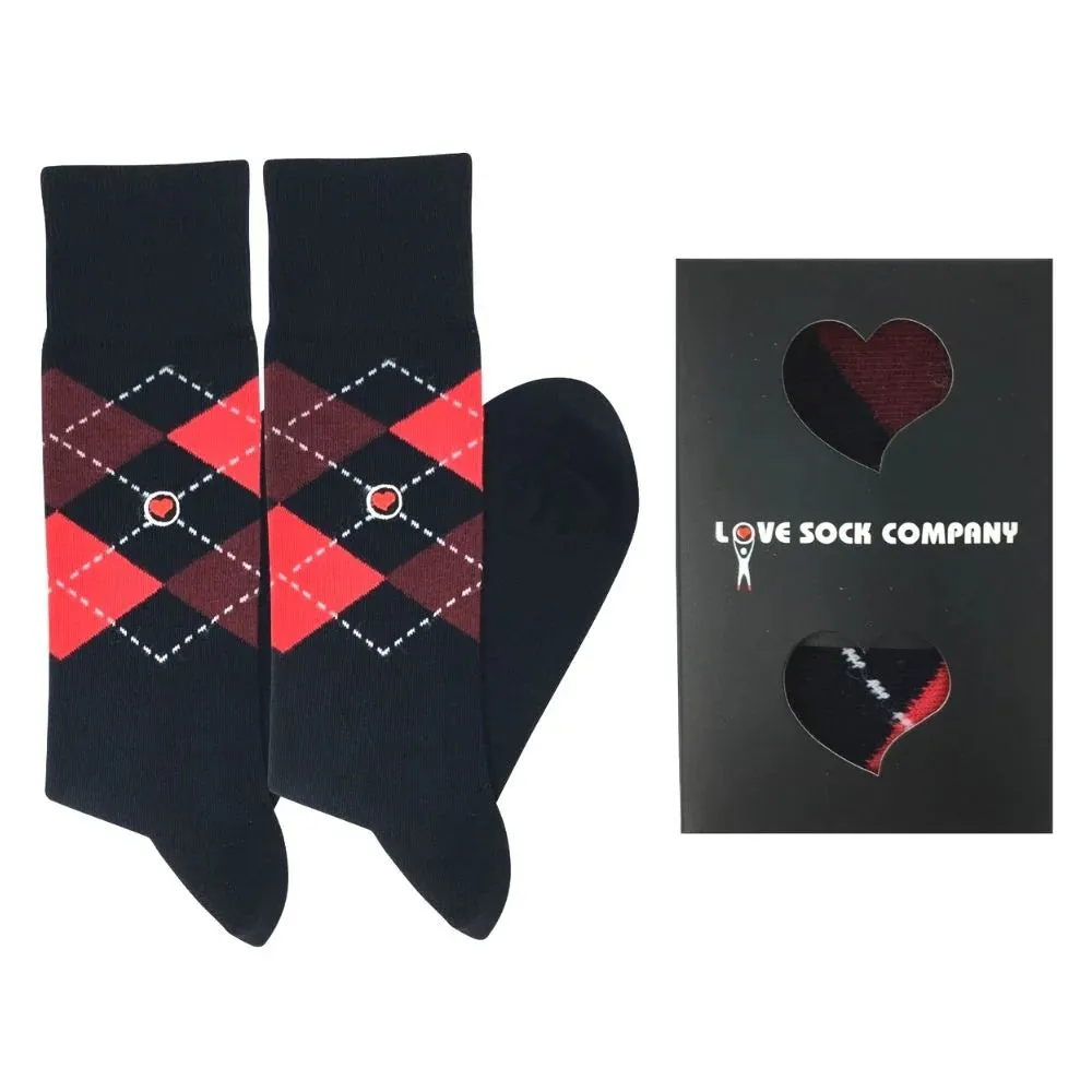 Argyle Socks Navy Red Box