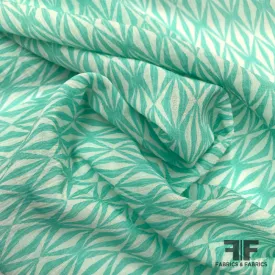 Art Deco Diamond Printed Crinkled Silk Chiffon - Aqua