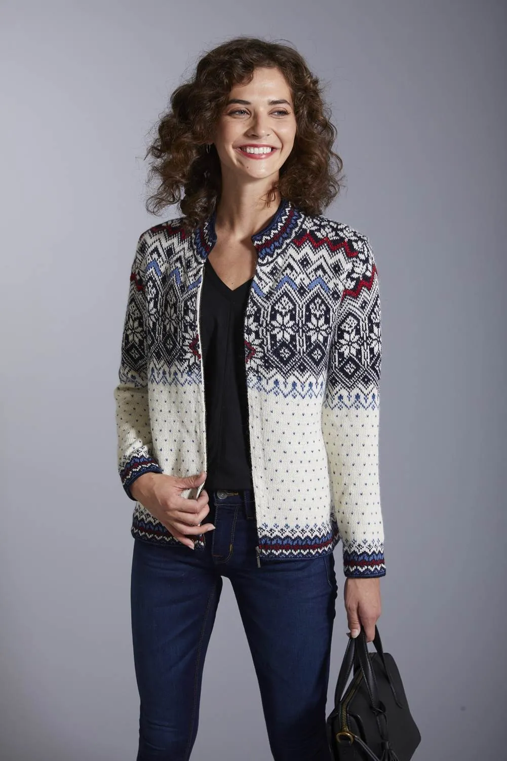 Astrid Pure Alpaca Embroidered Norwegian Sweater Cardigan for Women