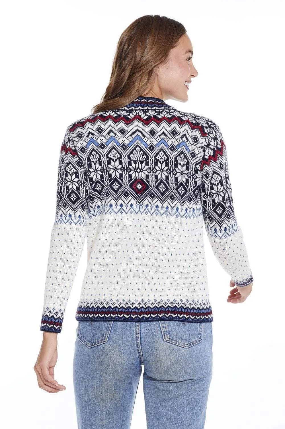 Astrid Pure Alpaca Embroidered Norwegian Sweater Cardigan for Women