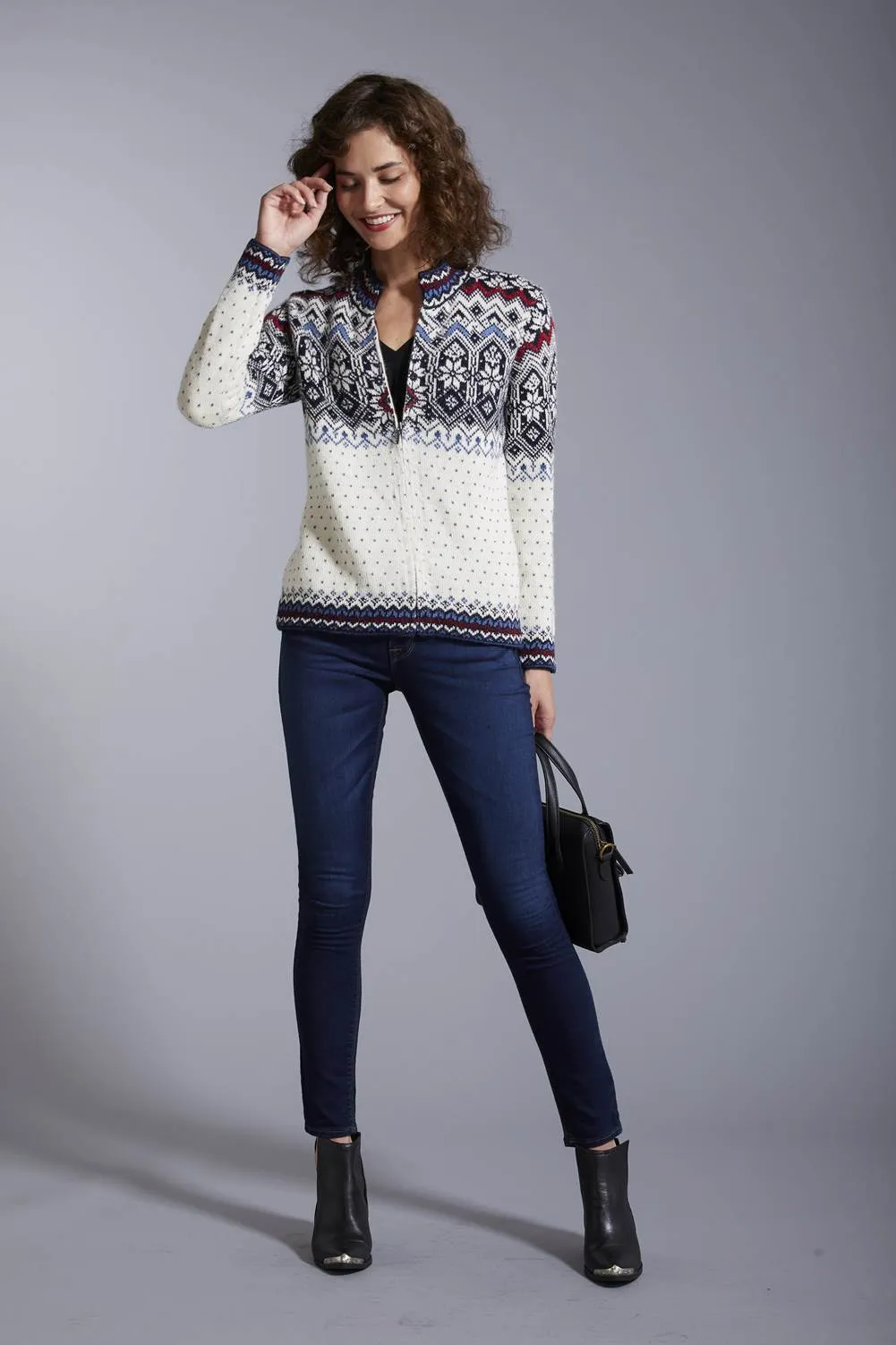 Astrid Pure Alpaca Embroidered Norwegian Sweater Cardigan for Women