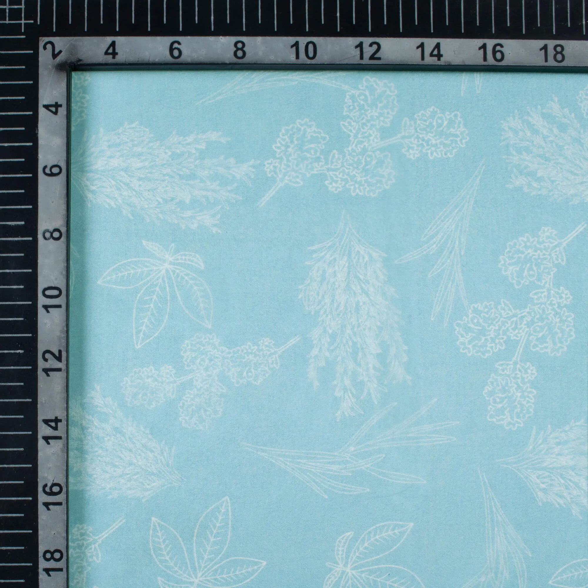 Baby Blue And White Floral Pattern Digital Print Organza Satin Fabric