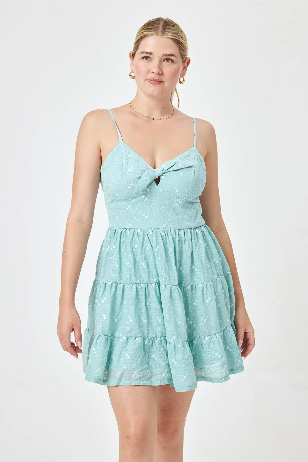 Baby Blue Tie Front Embroidery Dress