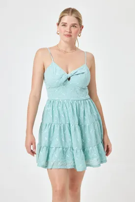 Baby Blue Tie Front Embroidery Dress