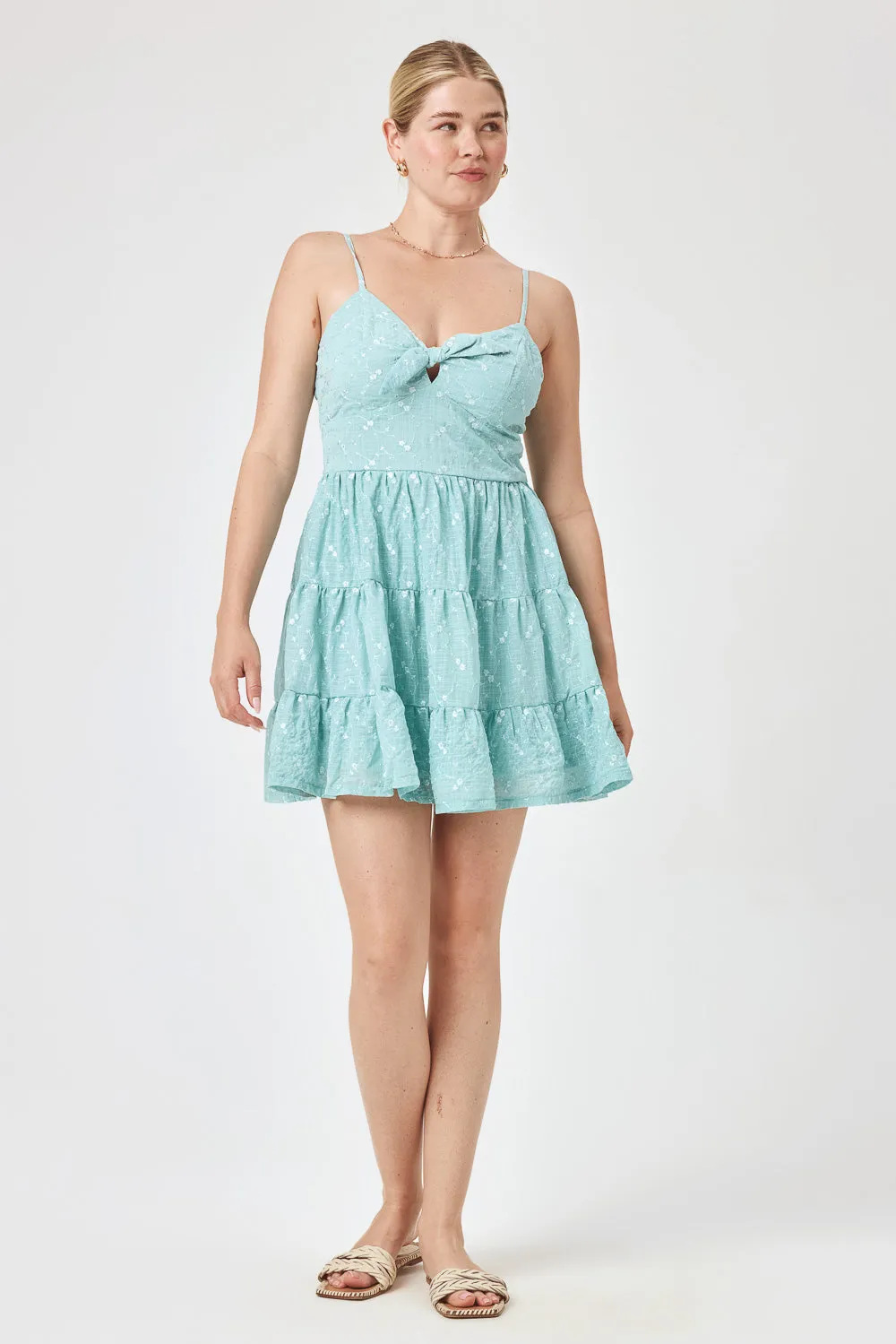 Baby Blue Tie Front Embroidery Dress