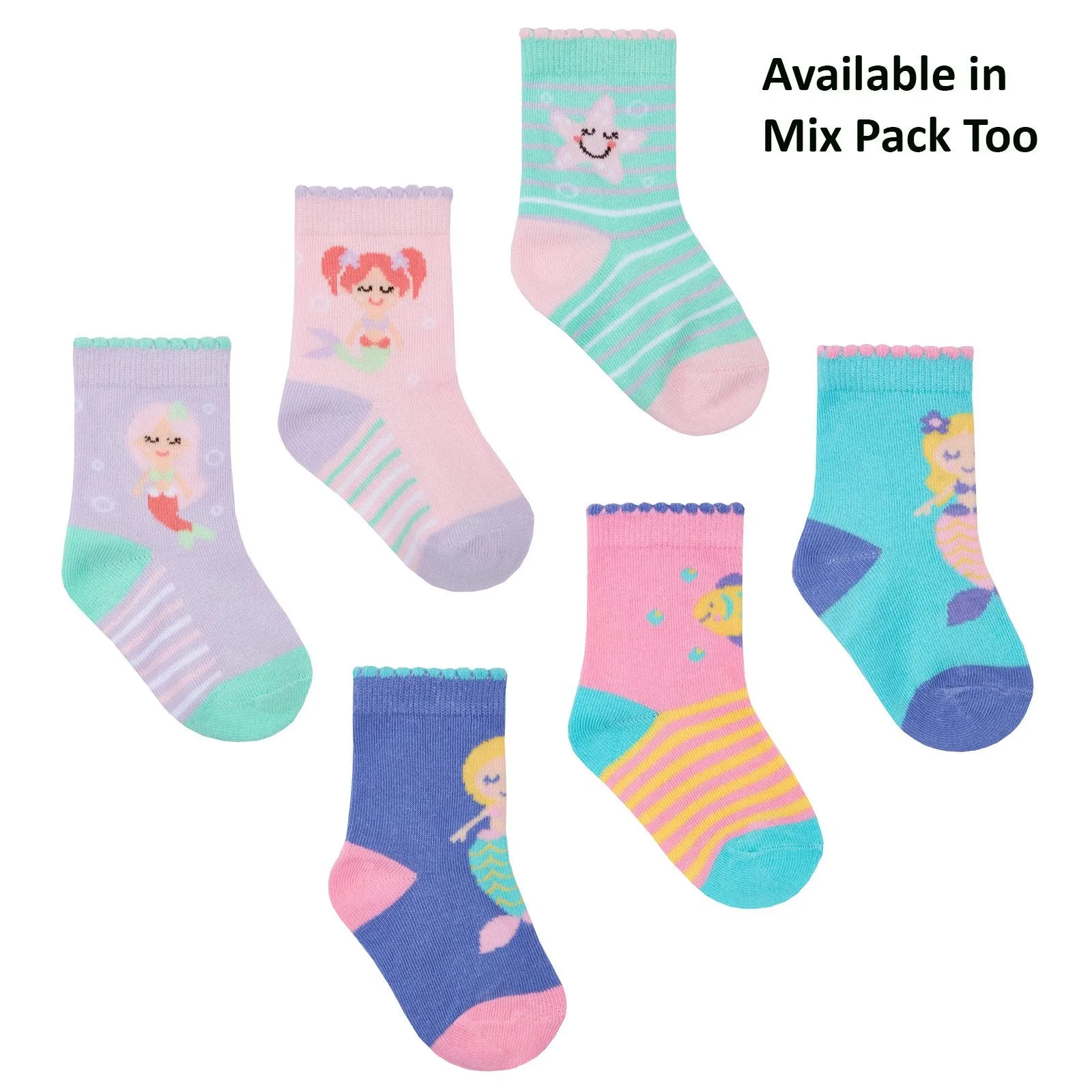 Baby Girls 3 Pack Cotton Rich Mermaid Design Ankle Socks (SHOE SIZE 0-2.5) 44B798