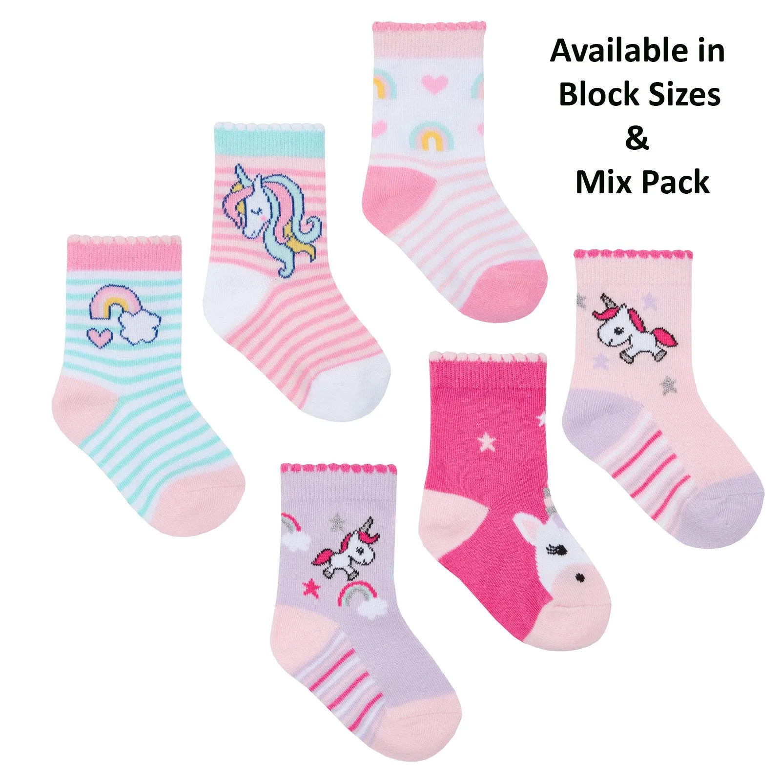 Baby Girls 3 Pack Cotton Rich Unicorn Design Ankle Socks (Shoe Size 0-2.5) 44B802