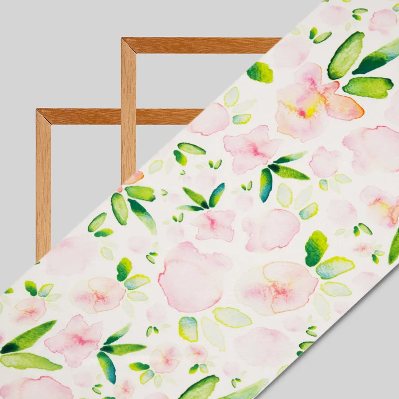 Baby Pink Floral Patten Digital Print Crepe Silk Fabric