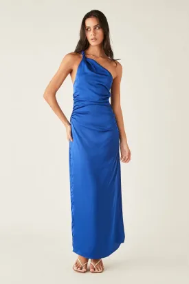 Balmy Cobalt Blue One Shoulder Midi Dress