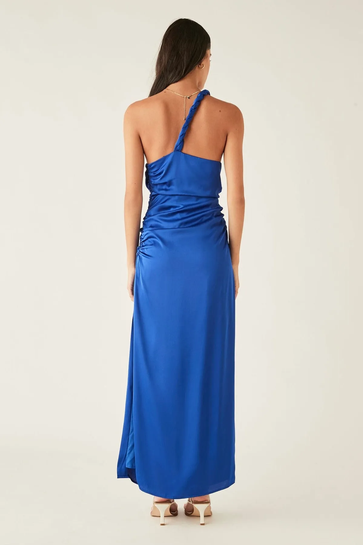 Balmy Cobalt Blue One Shoulder Midi Dress