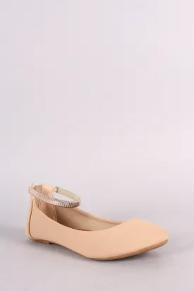 Bamboo Nubuck Metallic Ankle Strap Flats